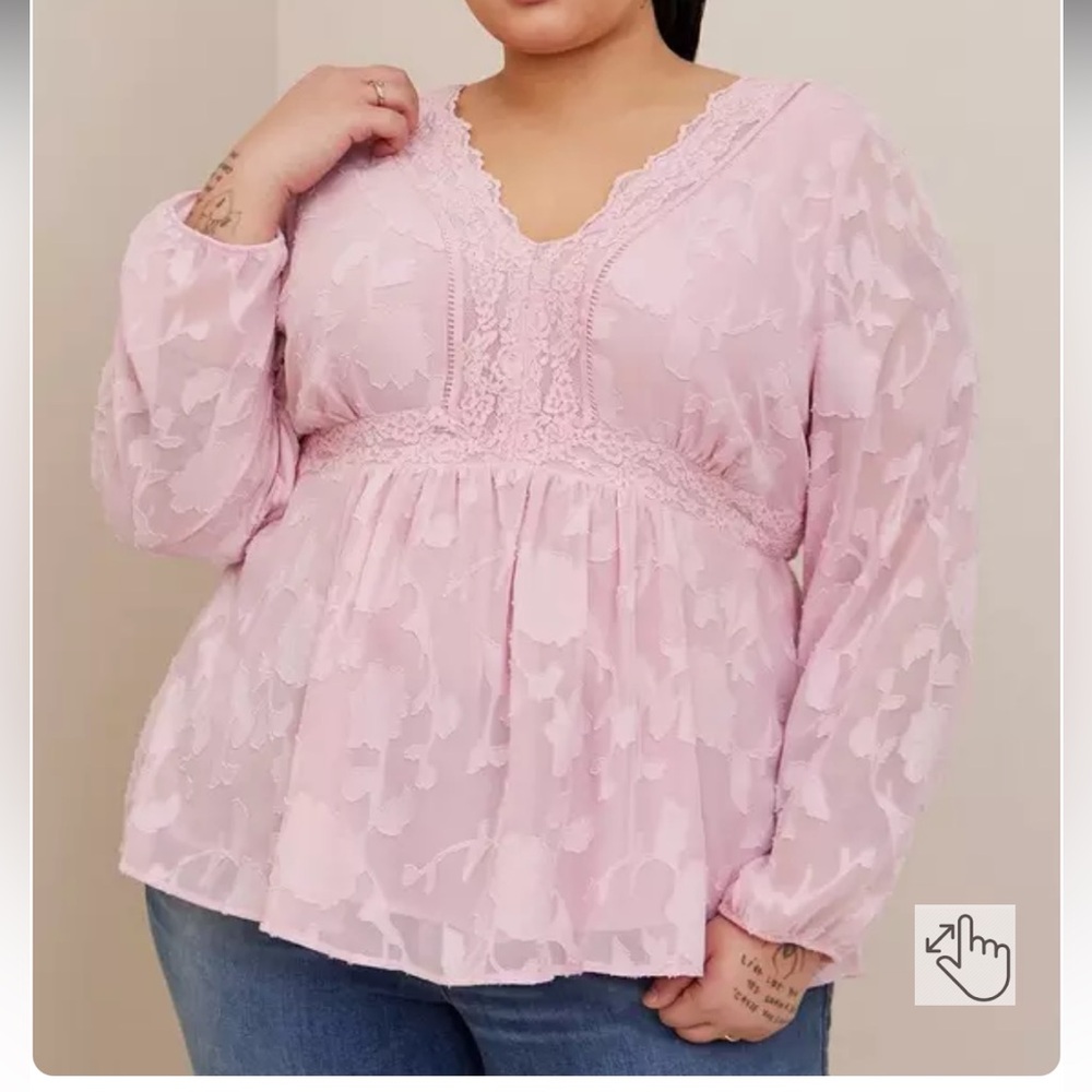 Torrid Babydoll Clip Floral Long Sleeve Top
